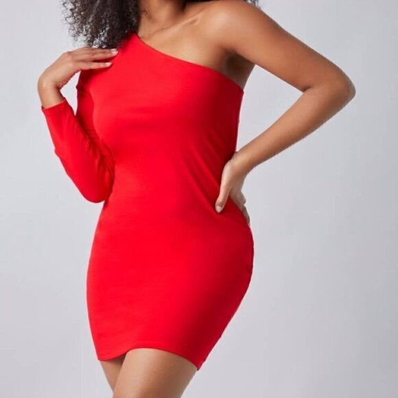 One Sleeve Red Dress Size Small - Picture 2 of 7